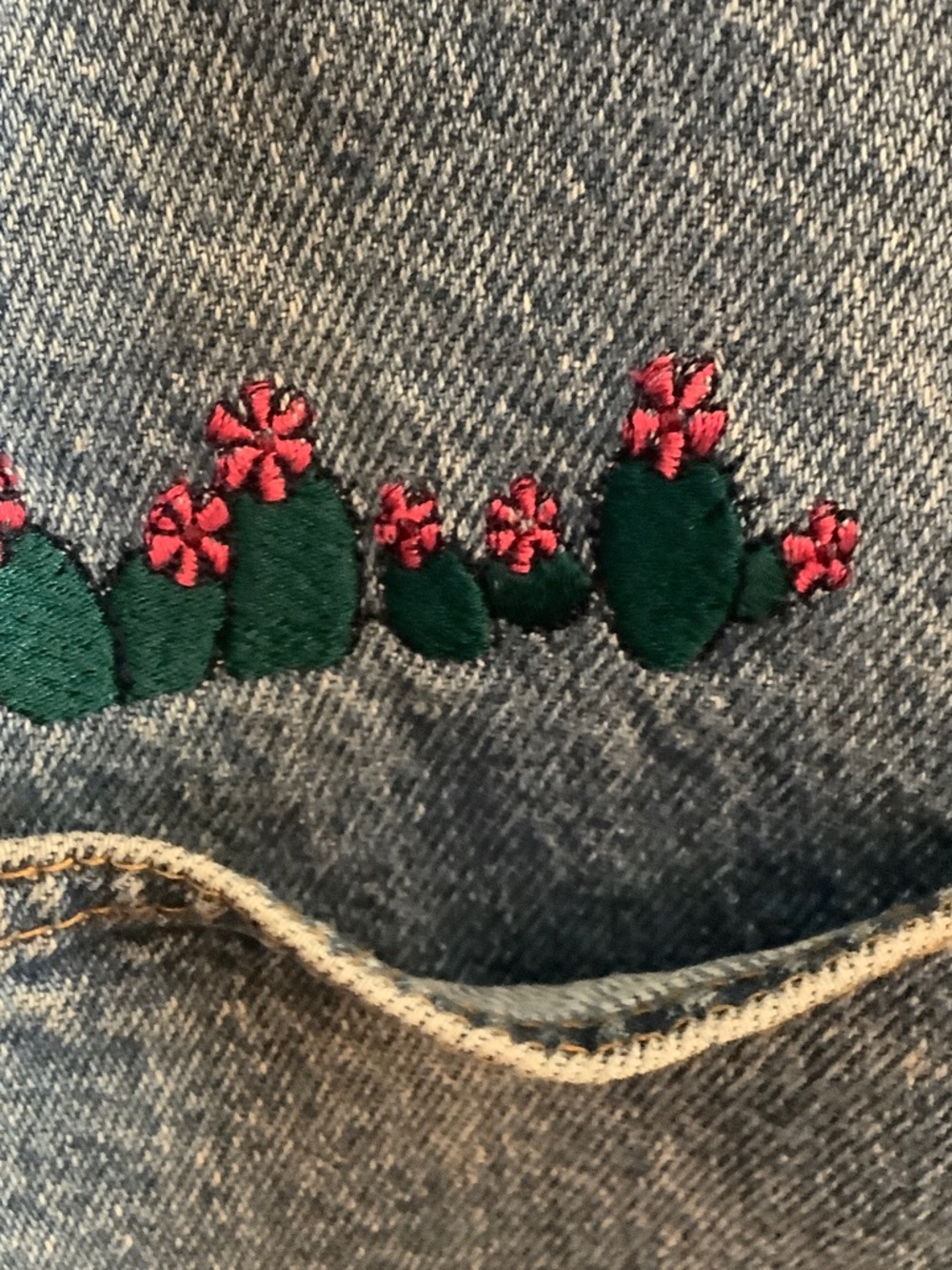 Vintage Embroidered Denim barn chore Jacket Brown Collar 1980-1990 southwestern - Picture 5 of 9